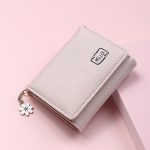 Women Basic Zipper Design Flower Pendant Solid Color PU Wallet - Image 8