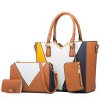 Wholesale Fashionable Large Capacity Contrast Color Stitching Handbag Four-Piece Set - Image 10