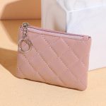 Women Fashion Solid Color Rhombic Quilted Zipper Mini PU Wallet - Image 10