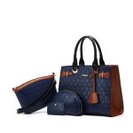 Wholesale Women Fashion Retro Color Block Large Capacity Tote Bag Four-Piece Bag Set - Image 10