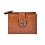 Wholesale Women Fashion Retro Solid Color Oil Leather Hollow-Out Multifunctional Zipper Wallet - Image 9
