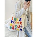 Wholesale Women Simple Letter Embroidered Large Capacity Canvas Shopping Tote Bag - Image 10