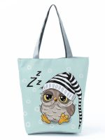 Wholesale Simple White Creative Cartoon Owl Print Shopping Bag - Image 29