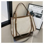 Wholesale Women Retro Fashion Color Contrast Large Capacity Canvas Tote Bag - Image 10