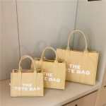 Women Fashionable Solid Color Large Capacity Letter Canvas Tote Bag - Image 12