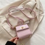 Women Fashion Casual Solid Color Stone Pattern Mini Lock Small Square Crossbody Bag - Image 10