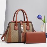 Women Fashion Casual Color Block Large Capacity Handbag Two-Piece Set - Image 9
