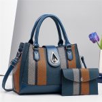 Women Fashion Casual Color Block Large Capacity Pu Handbag Two-Piece Set - Image 9