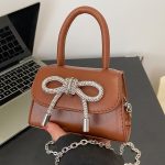 Women Fashion Solid Color Rhinestone Bowknot Crossbody Bag - Image 9