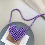 Wholesale Women Fashion Casual Solid Color Heart-Shaped Beaded Crossbody Bag - Image 4