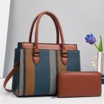 Wholesale Women Fashion Casual Contrast Color Large Capacity Handbag Two-Piece Bag Set - Image 8