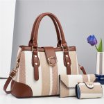 Women Fashion Color Block Large Capacity Handbag Bag Three-Piece Set - Image 9