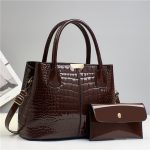 Wholesale Women Fashion Casual Solid Color Crocodile Pattern Handbag Bag Two-Piece Set - Image 9
