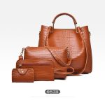 Women'S Fashion Retro Solid Color Crocodile Pattern Bucket Bag Four-Piece Bag Set - Image 11
