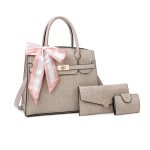 Wholesale Women Fashion Casual Solid Color Crocodile Pattern Large Capacity Silk Scarf Handbag Three-Piece Bag Set