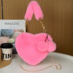 Wholesale Women Fashion Casual Solid Color Plush Heart-Shaped Large Capacity Handbag - Image 3