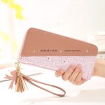 Zipper Stitching Contrast Color Tassel Rivet Purse - Image 7