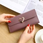 Wholesale Women Basic Heart Decoration Flap Design Solid Color PU Purse - Image 12