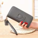Wholesale Women Fashion Solid Color Cartoon Cat Tassel Zipper Long Purses - Image 11