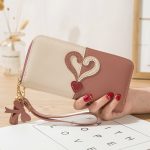 Wholesale Women Fashion Color Block Heart Stitching Tassel Zipper Long Purses - Image 11