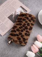Women Fashion Creative Plush Leopard Zipper Long Purses - Image 11