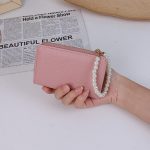 Women Fashion Solid Color Litchi Pattern Short Pearl Chain Multi-Card Coin Wallet - Image 11