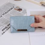 Women Fashion Casual Solid Color Crocodile Pattern Short Three-Fold Coin Wallet - Image 11