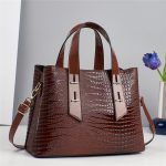 Women Fashion Casual Solid Color Crocodile Pattern Large Capacity Handbag - Image 7