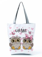 Wholesale Simple White Creative Cartoon Owl Print Shopping Bag - Image 30