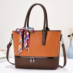 Wholesale Women Fashion Casual Color Block Stone Pattern Zipper Ribbon Large Capacity Handbag - Image 10