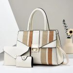 Wholesale Women Fashion Casual Color Block Stripe Handbag Three-Piece Set - Image 7