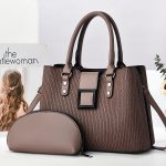 Women Fashion Simple Solid Color Bag Large Capacity Handbag Two-Piece Set - Image 3