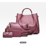 Women'S Fashion Retro Solid Color Crocodile Pattern Bucket Bag Four-Piece Bag Set - Image 12