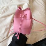Wholesale Women Fashion Solid Color Woven Pu Bucket Shoulder Bag