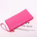 Women Simple Solid Color Stone Pattern Zipper Long Purses - Image 12