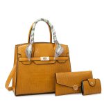 Wholesale Women Fashion Casual Solid Color Crocodile Pattern Large Capacity Silk Scarf Handbag Three-Piece Bag Set - Image 2