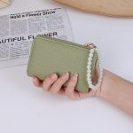 Women Fashion Solid Color Litchi Pattern Short Pearl Chain Multi-Card Coin Wallet - Image 12