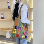 Wholesale Women Simple Letter Embroidered Large Capacity Canvas Shopping Tote Bag - Image 11