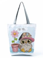 Wholesale Simple White Creative Cartoon Owl Print Shopping Bag - Image 31