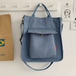 Women Casual Solid Color Corduroy Large Capacity Handheld One Shoulder Canvas Bag - Image 7