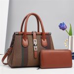 Women Fashion Casual Color Block Large Capacity Handbag Two-Piece Set - Image 11