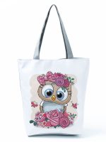 Wholesale Simple White Creative Cartoon Owl Print Shopping Bag - Image 32