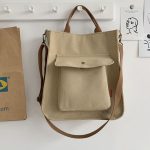 Women Casual Solid Color Corduroy Large Capacity Handheld One Shoulder Canvas Bag - Image 13