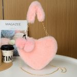Wholesale Women Fashion Casual Solid Color Plush Heart-Shaped Large Capacity Handbag - Image 9