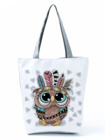 Wholesale Simple White Creative Cartoon Owl Print Shopping Bag - Image 33