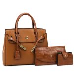 Wholesale Women Fashion Casual Litchi Pattern Large Capacity Soft PU Handbag Three-Piece Bag Set - Image 7