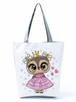 Wholesale Simple White Creative Cartoon Owl Print Shopping Bag - Image 34