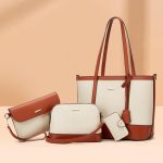 Women Fashion Casual Color Block Large Capacity Tote Bag Four-Piece Bag Set - Image 2