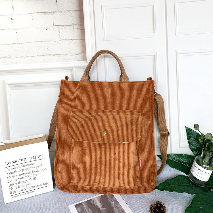 main_0-1001 Women Casual Solid Color Corduroy Large Capacity Handheld One Shoulder Canvas Bag - Image 1