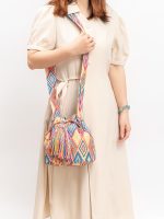 Wholesale Women Fashion Casual Boho Multicolour Bucket Canvas Crossbody Bag - Image 3
